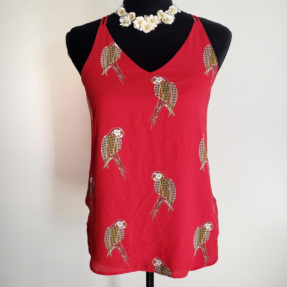 Loft Petites bird parrot print vneck tank top XSP